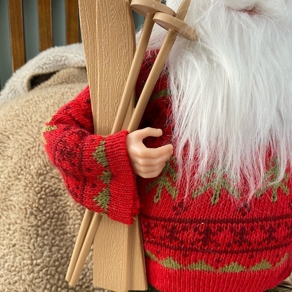 NWT Santa in Red Sweater with Lantern, Skis and Burlap Sack, 18” - Picture 5 of 6
